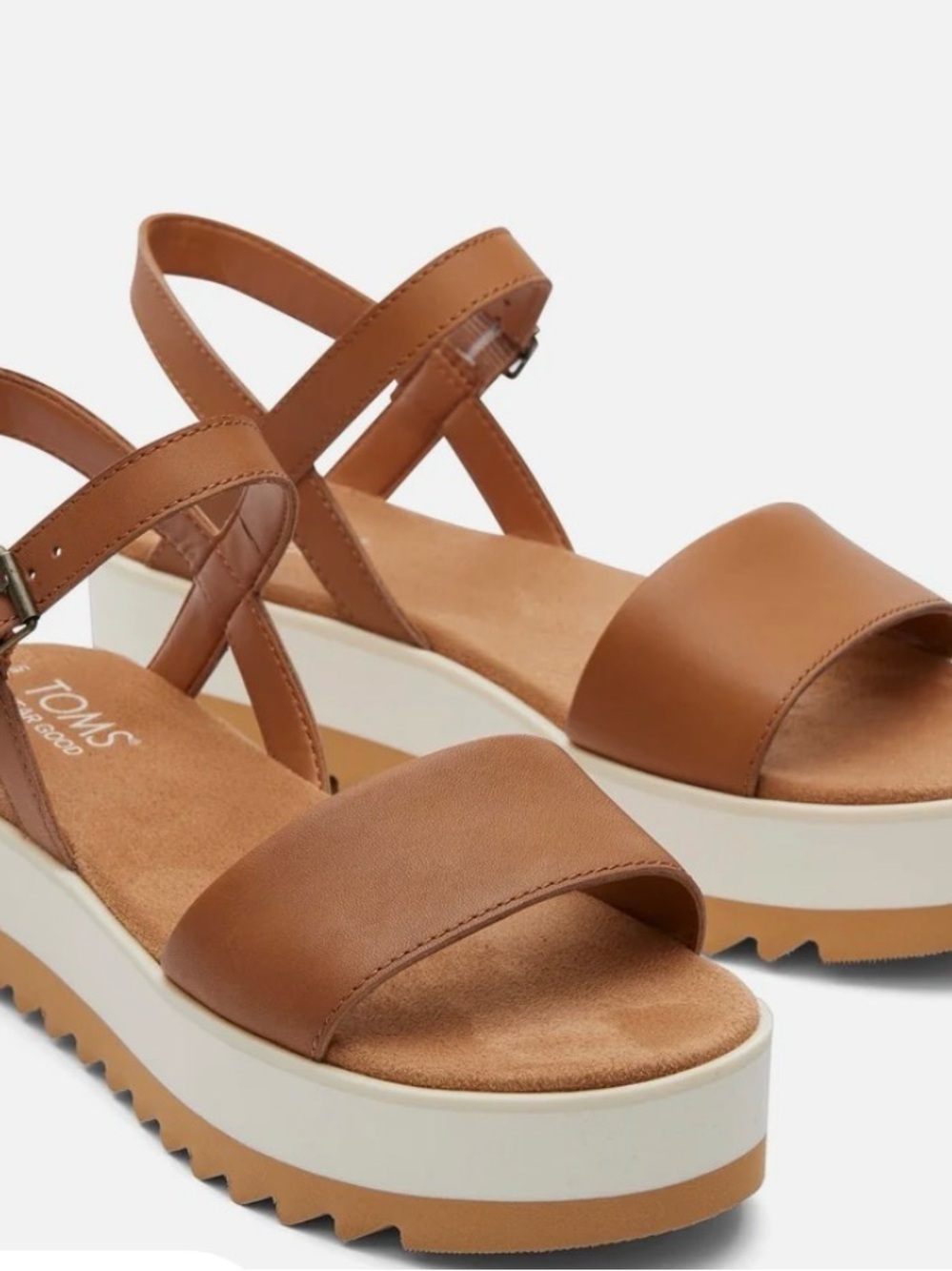 TOMS Brynn Tan leather Platform Sandal with Crisscross Straps size US 6.5 UK 4